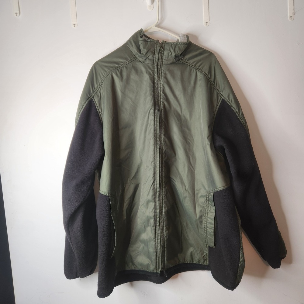 Nike Mens XL Full Zip Jacket Olive Green Black Fleece Mixed Media Mock Neck